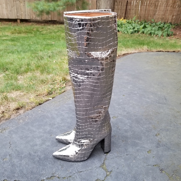 Paris Texas Silver Moc Croc High Boots 